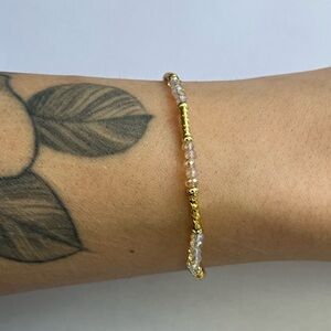 Champagne & Gold Beaded Bracelet | Handmade stretch